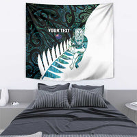 New Zealand Silver Fern Rugby Custom Tapestry Go All Black Turquoise Maori Paua Shell - Polynesian Pride