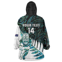 New Zealand Silver Fern Rugby Custom Wearable Blanket Hoodie Go All Black Turquoise Maori Paua Shell - Polynesian Pride