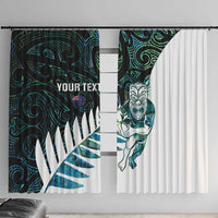 New Zealand Silver Fern Rugby Custom Window Curtain Go All Black Turquoise Maori Paua Shell - Polynesian Pride