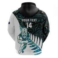 New Zealand Silver Fern Rugby Custom Zip Hoodie Go All Black Turquoise Maori Paua Shell - Polynesian Pride