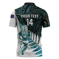 New Zealand Silver Fern Rugby Custom Zipper Polo Shirt Go All Black Turquoise Maori Paua Shell - Polynesian Pride