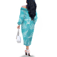 New Zealand Silver Fern Rugby Custom Family Matching Off The Shoulder Long Sleeve Dress and Hawaiian Shirt Go Aotearoa Champions Turquoise Version - Polynesian Pride