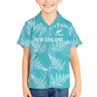 New Zealand Silver Fern Rugby Custom Family Matching Off The Shoulder Long Sleeve Dress and Hawaiian Shirt Go Aotearoa Champions Turquoise Version - Polynesian Pride