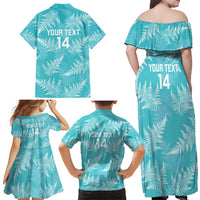 New Zealand Silver Fern Rugby Custom Family Matching Off Shoulder Maxi Dress and Hawaiian Shirt Go Aotearoa Champions Turquoise Version - Polynesian Pride