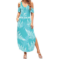 New Zealand Silver Fern Rugby Custom Family Matching Summer Maxi Dress and Hawaiian Shirt Go Aotearoa Champions Turquoise Version - Polynesian Pride