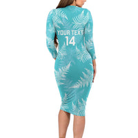 New Zealand Silver Fern Rugby Custom Long Sleeve Bodycon Dress Go Aotearoa Champions Turquoise Version - Polynesian Pride