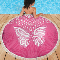 New Zealand Breast Cancer Awareness Beach Blanket Maori Butterfly Pink Ribbon - Polynesian Pride