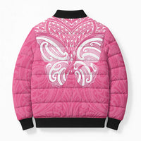 New Zealand Breast Cancer Awareness Bomber Puffer Jacket Maori Butterfly Pink Ribbon - Polynesian Pride