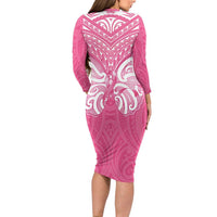 New Zealand Breast Cancer Awareness Family Matching Long Sleeve Bodycon Dress and Hawaiian Shirt Maori Butterfly Pink Ribbon - Polynesian Pride