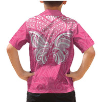 New Zealand Breast Cancer Awareness Family Matching Mermaid Dress and Hawaiian Shirt Maori Butterfly Pink Ribbon - Polynesian Pride