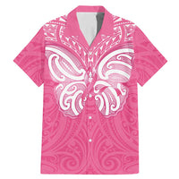 New Zealand Breast Cancer Awareness Family Matching Mermaid Dress and Hawaiian Shirt Maori Butterfly Pink Ribbon - Polynesian Pride