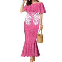 New Zealand Breast Cancer Awareness Family Matching Mermaid Dress and Hawaiian Shirt Maori Butterfly Pink Ribbon - Polynesian Pride