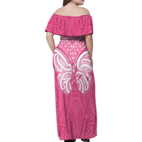 New Zealand Breast Cancer Awareness Family Matching Off Shoulder Maxi Dress and Hawaiian Shirt Maori Butterfly Pink Ribbon - Polynesian Pride