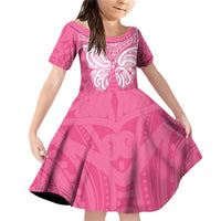 New Zealand Breast Cancer Awareness Family Matching Off Shoulder Short Dress and Hawaiian Shirt Maori Butterfly Pink Ribbon - Polynesian Pride