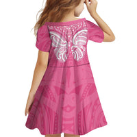 New Zealand Breast Cancer Awareness Family Matching Off Shoulder Short Dress and Hawaiian Shirt Maori Butterfly Pink Ribbon - Polynesian Pride