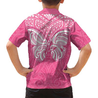 New Zealand Breast Cancer Awareness Family Matching Short Sleeve Bodycon Dress and Hawaiian Shirt Maori Butterfly Pink Ribbon - Polynesian Pride