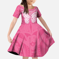 New Zealand Breast Cancer Awareness Family Matching Tank Maxi Dress and Hawaiian Shirt Maori Butterfly Pink Ribbon - Polynesian Pride