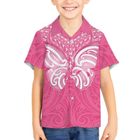 New Zealand Breast Cancer Awareness Family Matching Tank Maxi Dress and Hawaiian Shirt Maori Butterfly Pink Ribbon - Polynesian Pride