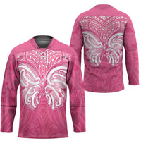 New Zealand Breast Cancer Awareness Hockey Jersey Maori Butterfly Pink Ribbon - Polynesian Pride