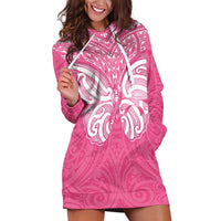 New Zealand Breast Cancer Awareness Hoodie Dress Maori Butterfly Pink Ribbon - Polynesian Pride