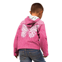 New Zealand Breast Cancer Awareness Kid Hoodie Maori Butterfly Pink Ribbon - Polynesian Pride