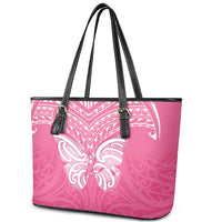 New Zealand Breast Cancer Awareness Leather Tote Bag Maori Butterfly Pink Ribbon - Polynesian Pride