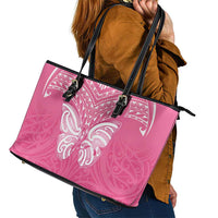 New Zealand Breast Cancer Awareness Leather Tote Bag Maori Butterfly Pink Ribbon - Polynesian Pride