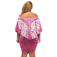 New Zealand Breast Cancer Awareness Off Shoulder Short Dress Maori Butterfly Pink Ribbon - Polynesian Pride