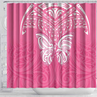 New Zealand Breast Cancer Awareness Shower Curtain Maori Butterfly Pink Ribbon - Polynesian Pride
