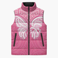 New Zealand Breast Cancer Awareness Sleeveless Puffer Jacket Maori Butterfly Pink Ribbon - Polynesian Pride