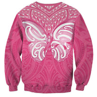 New Zealand Breast Cancer Awareness Sweatshirt Maori Butterfly Pink Ribbon - Polynesian Pride