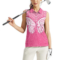 New Zealand Breast Cancer Awareness Women Sleeveless Polo Shirt Maori Butterfly Pink Ribbon - Polynesian Pride