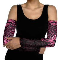 New Zealand Breast Cancer Awareness Arm Sleeves Maori Butterfly Pink Ribbon Black Version - Polynesian Pride