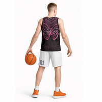 New Zealand Breast Cancer Awareness Basketball Jersey Maori Butterfly Pink Ribbon Black Version - Polynesian Pride