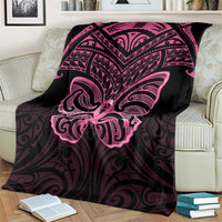 New Zealand Breast Cancer Awareness Blanket Maori Butterfly Pink Ribbon Black Version - Polynesian Pride