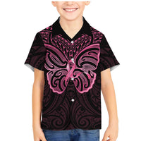 New Zealand Breast Cancer Awareness Family Matching Mermaid Dress and Hawaiian Shirt Maori Butterfly Pink Ribbon Black Version - Polynesian Pride