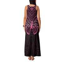 New Zealand Breast Cancer Awareness Family Matching Tank Maxi Dress and Hawaiian Shirt Maori Butterfly Pink Ribbon Black Version - Polynesian Pride
