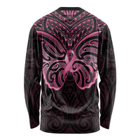 New Zealand Breast Cancer Awareness Long Sleeve Shirt Maori Butterfly Pink Ribbon Black Version - Polynesian Pride