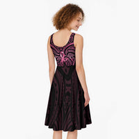 New Zealand Breast Cancer Awareness Midi Dress Maori Butterfly Pink Ribbon Black Version - Polynesian Pride