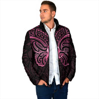 New Zealand Breast Cancer Awareness Padded Jacket Maori Butterfly Pink Ribbon Black Version - Polynesian Pride