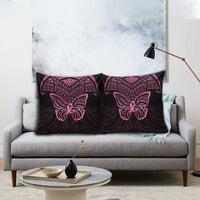 New Zealand Breast Cancer Awareness Pillow Cover Maori Butterfly Pink Ribbon Black Version - Polynesian Pride