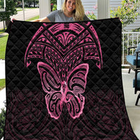 New Zealand Breast Cancer Awareness Quilt Maori Butterfly Pink Ribbon Black Version - Polynesian Pride