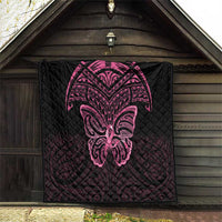New Zealand Breast Cancer Awareness Quilt Maori Butterfly Pink Ribbon Black Version - Polynesian Pride