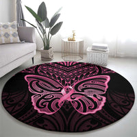 New Zealand Breast Cancer Awareness Round Carpet Maori Butterfly Pink Ribbon Black Version - Polynesian Pride