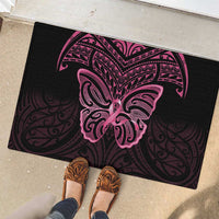New Zealand Breast Cancer Awareness Rubber Doormat Maori Butterfly Pink Ribbon Black Version - Polynesian Pride