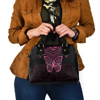 New Zealand Breast Cancer Awareness Shoulder Handbag Maori Butterfly Pink Ribbon Black Version - Polynesian Pride