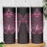 New Zealand Breast Cancer Awareness Skinny Tumbler Maori Butterfly Pink Ribbon Black Version - Polynesian Pride
