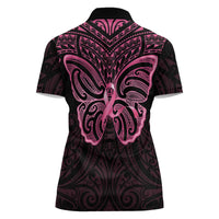 New Zealand Breast Cancer Awareness Women Polo Shirt Maori Butterfly Pink Ribbon Black Version - Polynesian Pride