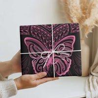 New Zealand Breast Cancer Awareness Wrapping Paper Maori Butterfly Pink Ribbon Black Version - Polynesian Pride