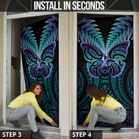 Suicide Prevention New Zealand Door Cover Aotearoa Maori Butterfly Mix Silver Fern - Polynesian Pride
